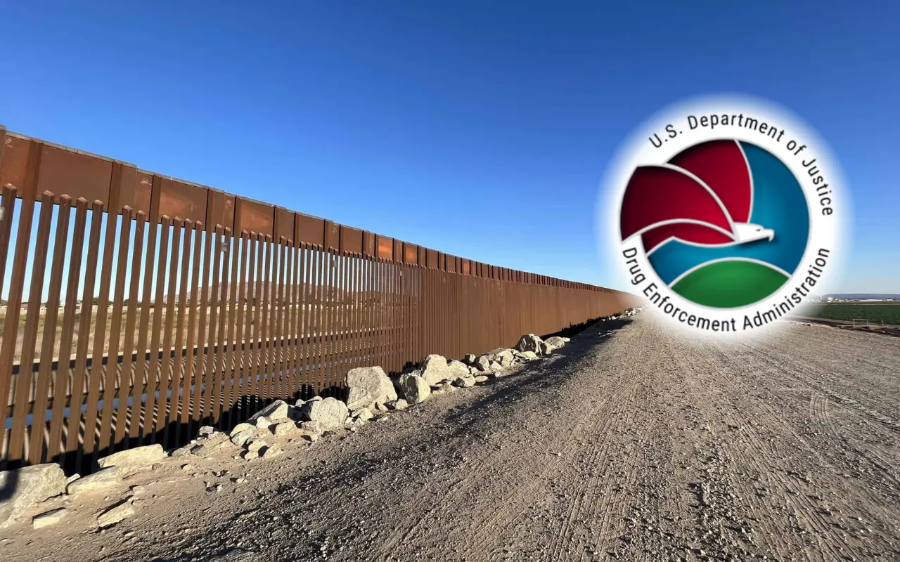Logo de la DEA y frontera de México y Estados Unidos. Foto: DEA / Washington Office on Latin America