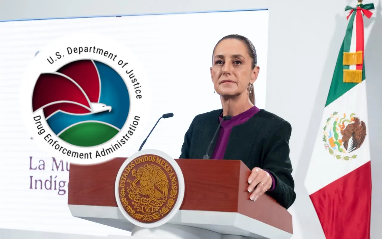 Claudia Sheinbaum y logo de la DEA. Foto: Presidencia de la República / DEA