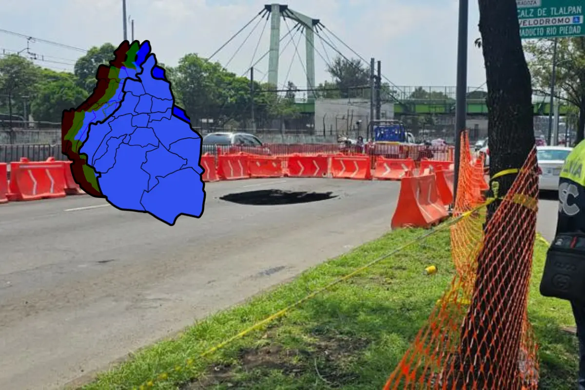 De fondo socavón, mapa de la CDMX. Foto: Luis Antonio Alfaro | Canva