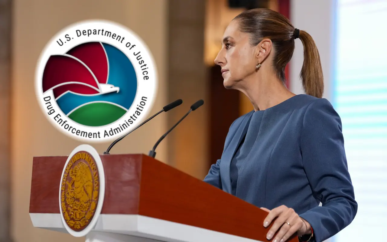 Claudia Sheinbaum y logo de la DEA. Foto: Presidencia de la República / DEA