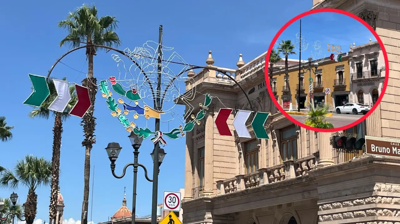 Foto: Jesús Carrillo | Comenzó la instalación del tradicional alumbrado patrio en el Centro Histórico de Durango.