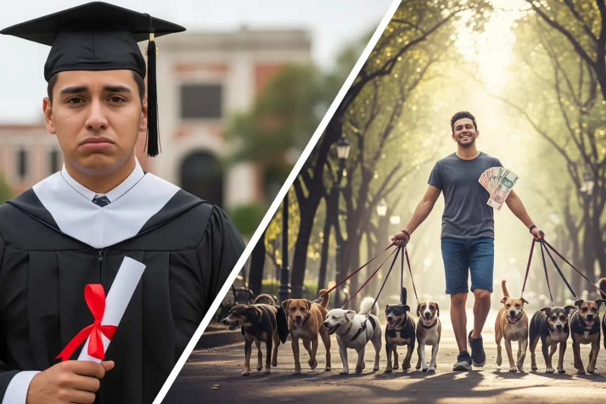 Paseadores de perros con carrera en CDMX. Foto: IA