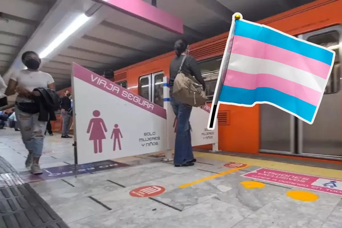 Vagón exclusivo de mujeres en el Metro CDMX, bandera comunidad trans.  Foto: Metro CDMX | Canva