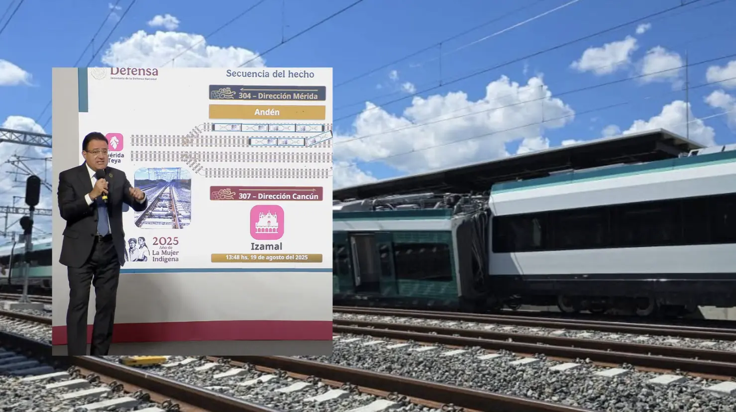 El director general del Tren Maya, Óscar David Lozano Águila, informó sobre los detalles del accidente que se registró en Yucatán por el Tren Maya en la conferencia mañanera de este miércoles.- Fuente Gobierno del México y Sensor Informativo