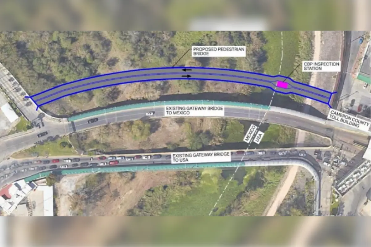 El puente internacional Matamoros- Brownsville contaría con un puente peatonal independiente. Foto: Condado de Cameron