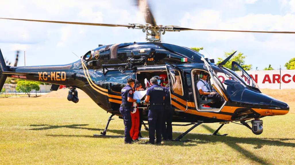 Helicóptero de la SSP traslada de urgencia a joven embarazada de Tekax a Mérida