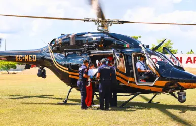 Helicóptero de la SSP traslada de urgencia a joven embarazada de Tekax a Mérida