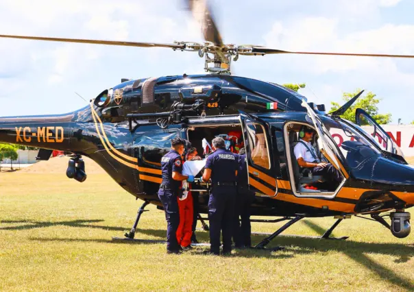 Helicóptero de la SSP traslada de urgencia a joven embarazada de Tekax a Mérida