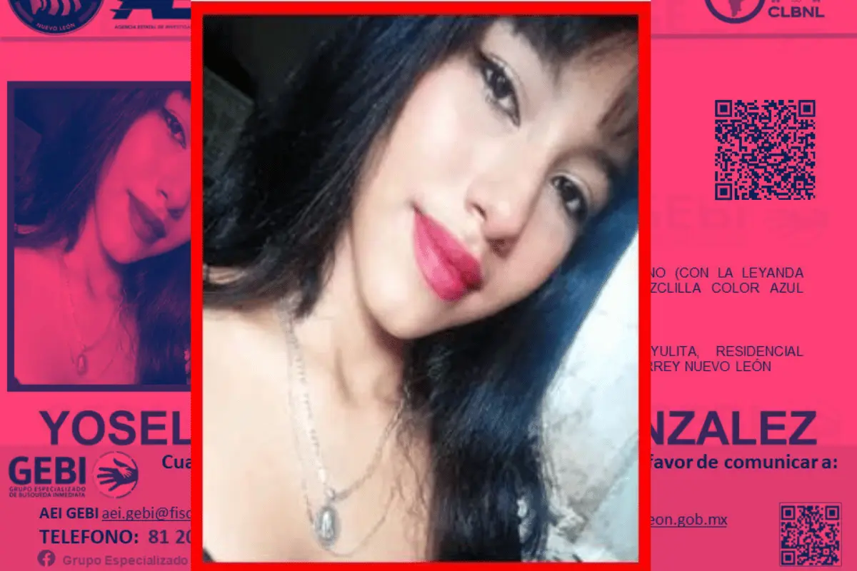Yoselin de la Cruz González, una joven de 15 años se encuentra desaparecida desde el 19 de agosto de 2025. Foto: GEBI.
