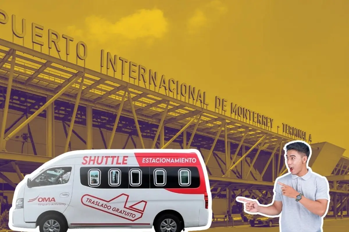 Los servicios de transportación Shuttle son gratuitos para los viajeros en el Aeropuerto Internacional de Monterrey. Foto: X @AeropuertoDeMTY / Canva