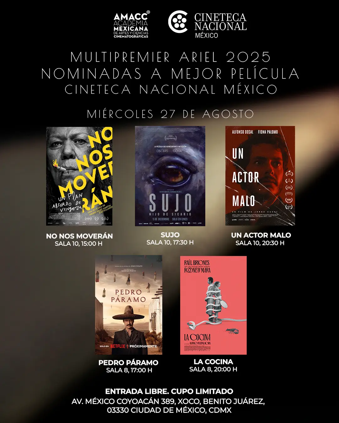 Películas nominadas a los Premios Ariel. Foto: Cineteca Nacional