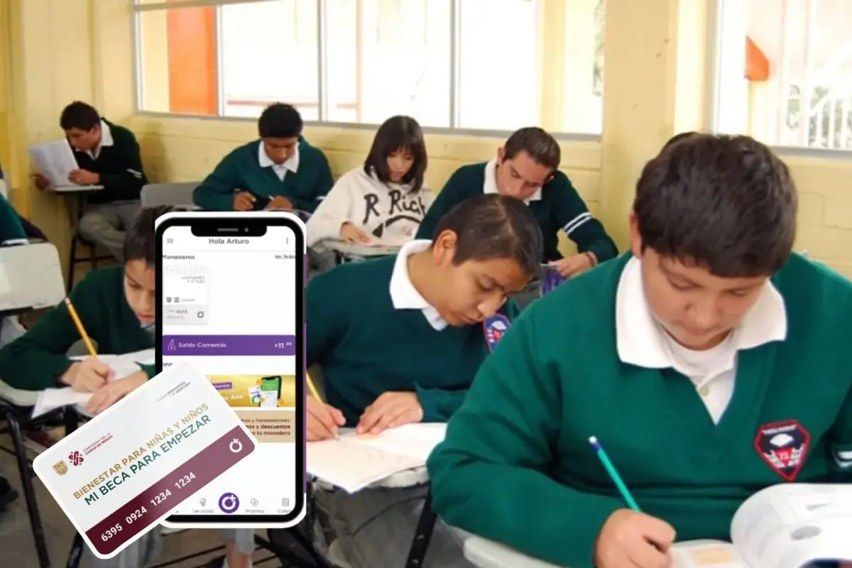 Alumnos de secundaria, aplicación móvil en celular y tarjeta Foto: X (@SECTEI_CDMX) | X (@BienestarEdu) | Canva