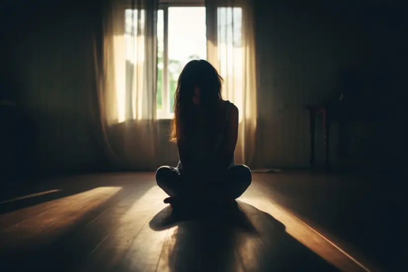 Mujer en un cuarto a oscuras. Foto: Freepik