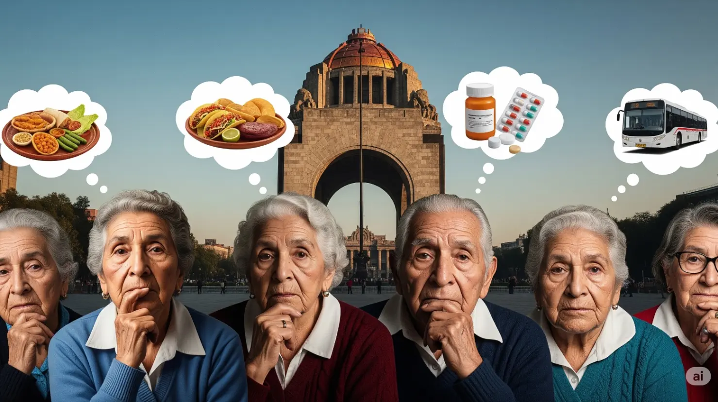 Monumento a la Revolución, adultos mayores. Foto: creada por IA