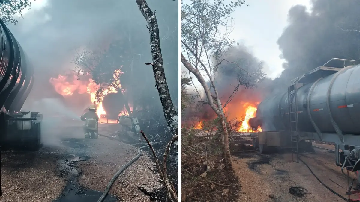 En el incendio en Umán se reportó un lesionado por quemaduras Foto: Policía Municipal de Umán