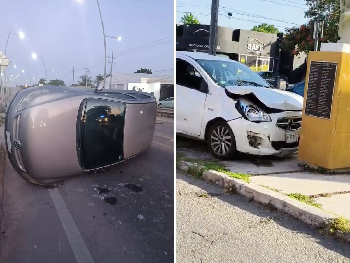 La semana comenzó con dos accidentes matutinos registrados en distintos puntos de la ciudad que solo dejaron daños materiales.- Fuente Yucatán Dice y Accidentes Yucatán