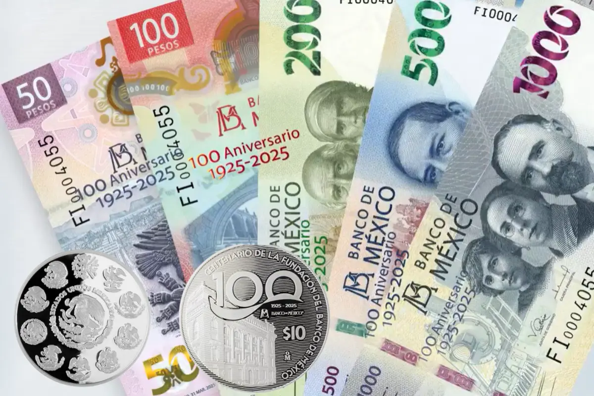 Con motivo de su centenario, Banxico lanza una moneda de plata y billetes para conmemorar su trayectoria histórica. Foto: Canva