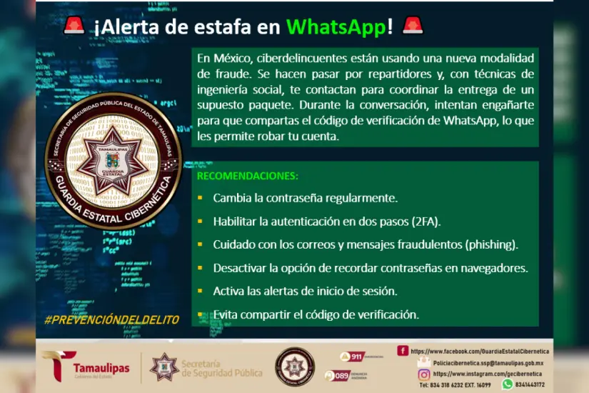 Recomendaciones para prevenir fraudes vía Whatsapp. Foto: Policía Cibernética