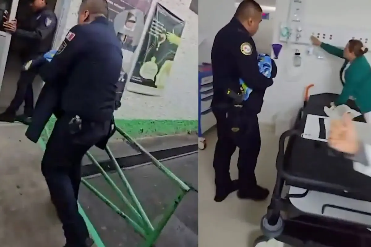 Policía de la SSC trasladando a recién nacido abandonado en baños de la estación UAM-I del Metro CDMX. Foto: SSC | Canva