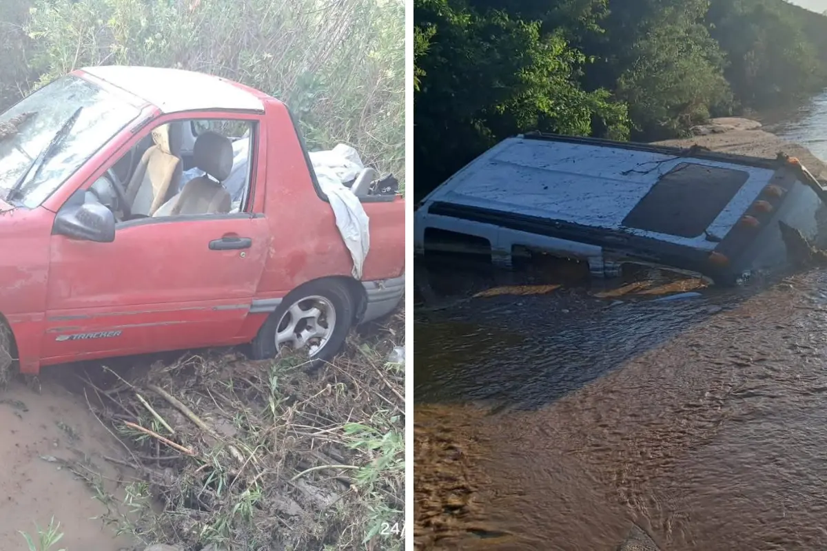 Más de dos horas, un par de vehículos estuveron atrapados en el arroyo de San Blas, uno de ellos con perosnas adentro. Foto: NBCSnoticias