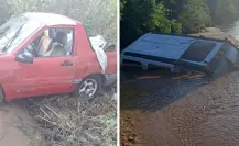 Crecida de arroyo en San Blas, BCS arrastra vehículos y deja 10 personas atrapadas