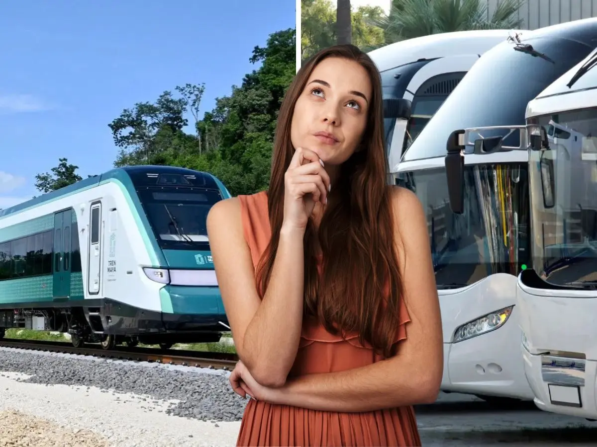 La elección entre uno y otro medio depende del presupuesto, destino, tiempo disponible y tipo de experiencia que cada viajero desee vivir en el hermoso sureste mexicano.- Fuente Canva y Tren Maya