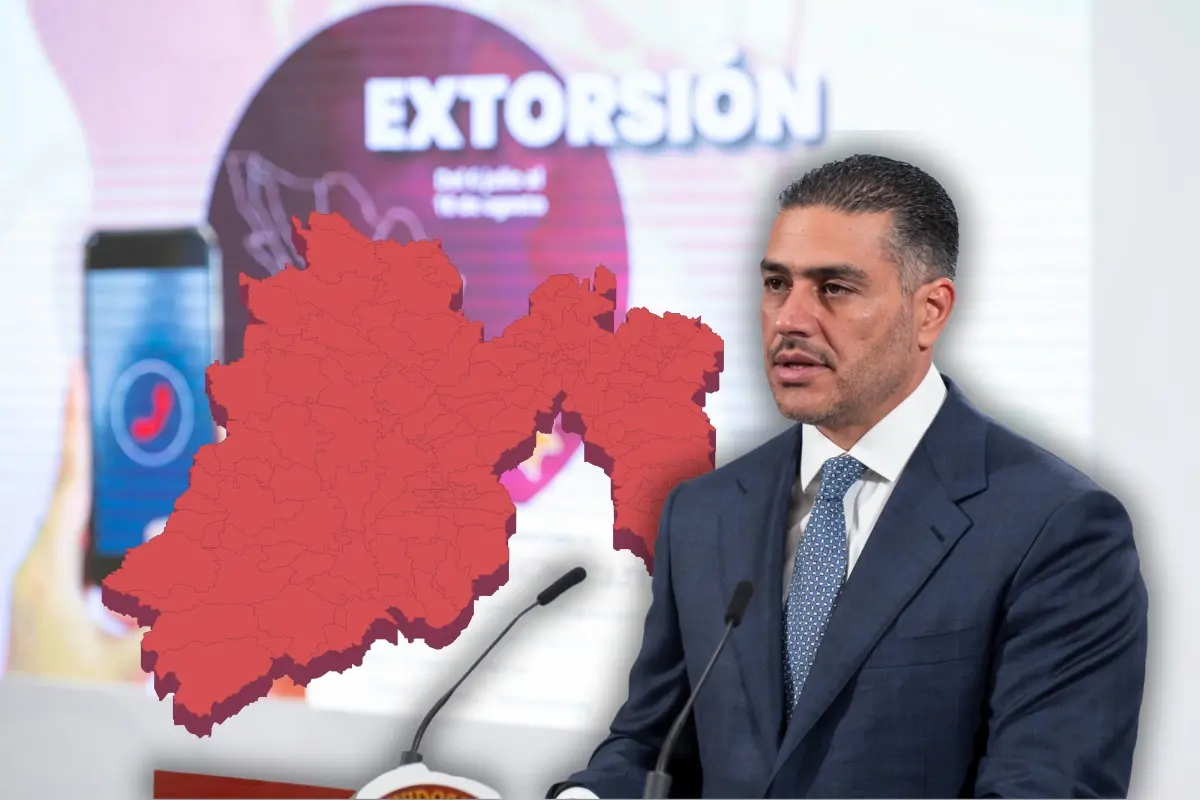 Omar García Harfuch, secretario de seguridad dio a conocer los avances en cuanto a extorsión en el Estado de México. Imagen: Presidencia | Canva
