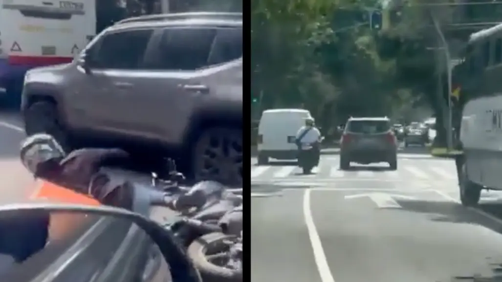 VIDEO | Lady Jeep atropella a repartidor en moto y se da a la fuja en Reforma CDMX