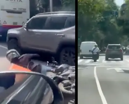 VIDEO | Lady Jeep atropella a repartidor en moto y se da a la fuja en Reforma CDMX
