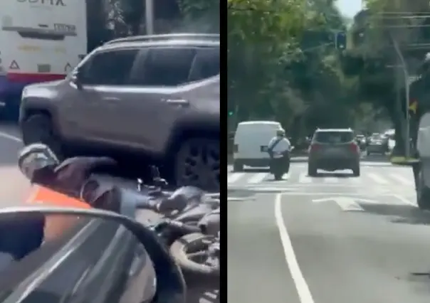VIDEO | Lady Jeep atropella a repartidor en moto y se da a la fuja en Reforma CDMX