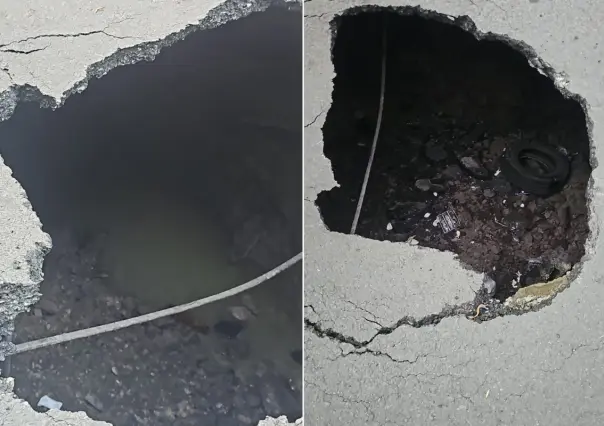 FOTOS | Socavón de 4 metros en Venustiano Carranza alarma a vecinos y pone en riesgo viviendas