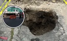 Caos en Iztapalapa: camión se queda atrapado en un socavón de más de 12 metros de largo