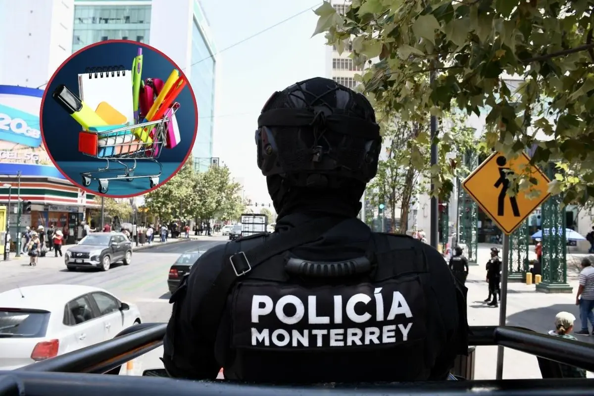 Refuerzan seguridad en Monterrey por compras escolares. Foto: Secretaría de Seguridad de Monterrey / CANVA