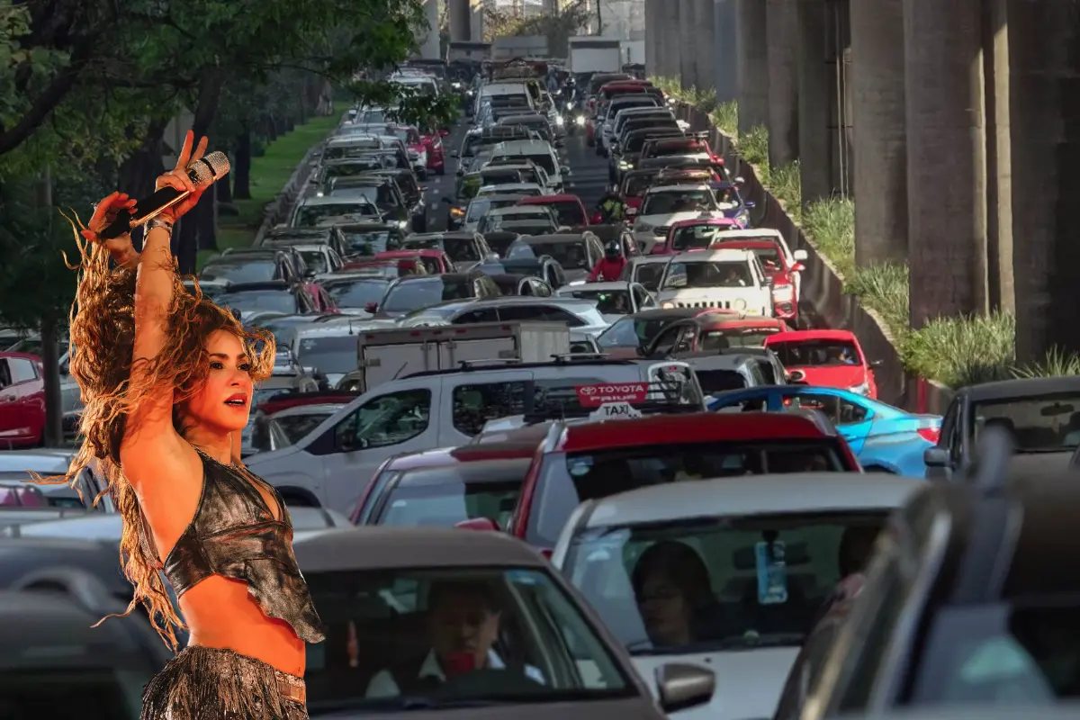 Tráfico rumbo al Estadio GNP Seguros. Foto: Canva | X @shakira