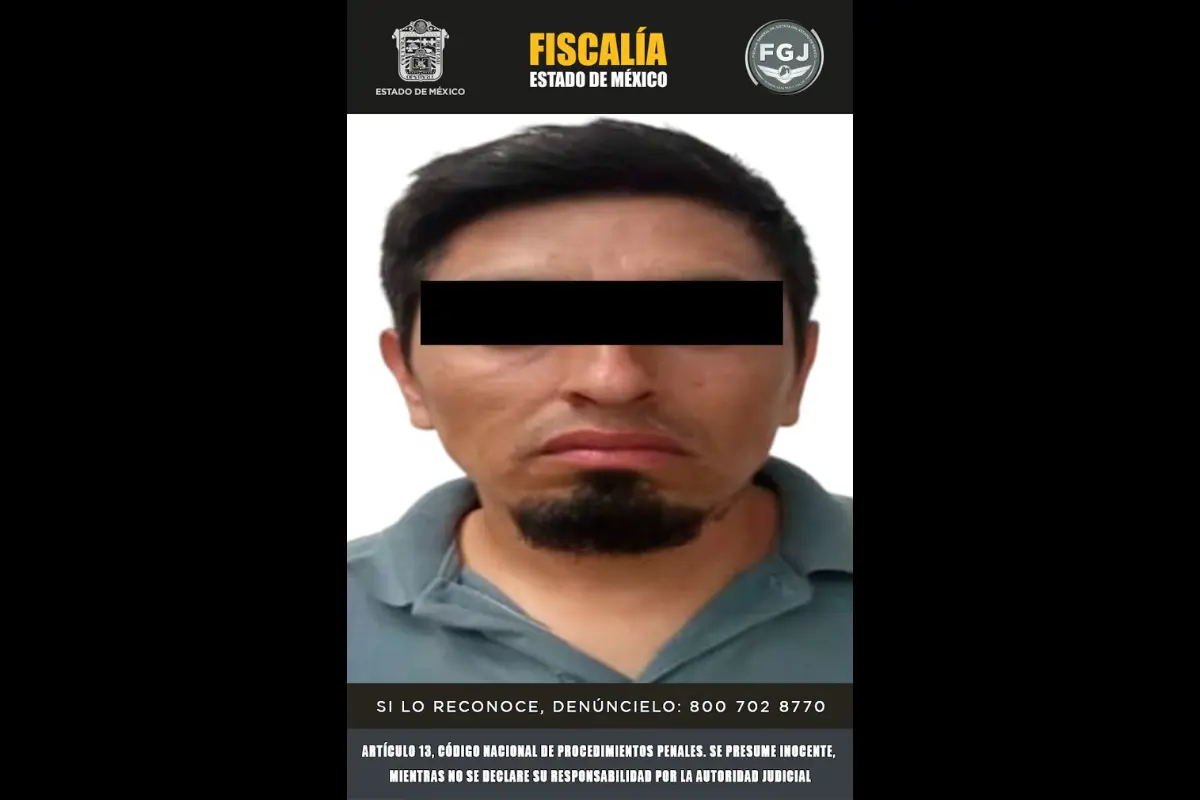 Detenido por autoridades del Edomex por presunta implicación en delitos. Foto: X (@FiscaliaEdomex)