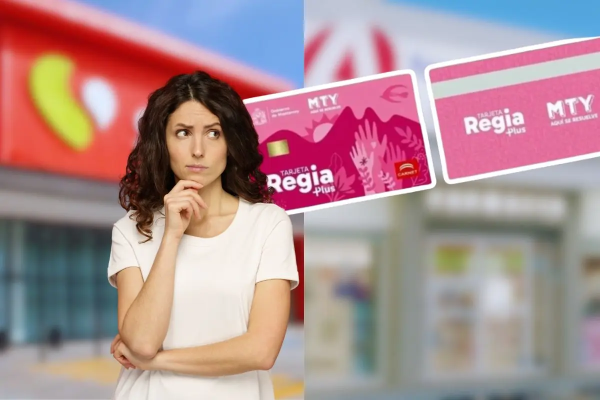 Mujer pensando y de fondo la Tarjeta Regia Plus Foto: Canva
