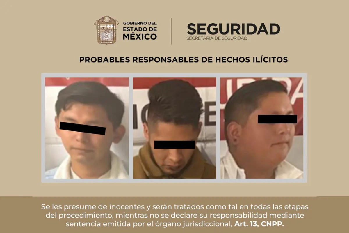 Detenidos por presunta implicación en actos delictivos. Foto: X (@SS_Edomex)