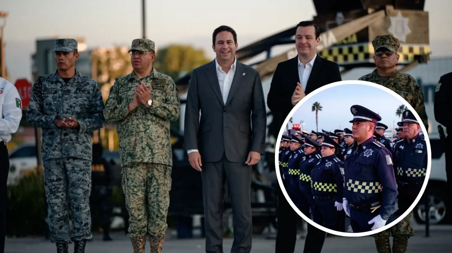 El alcalde Javier Díaz encabezó el pase de lista de los agentes de seguridad en Saltillo. (Fotografía: Javier Díaz)