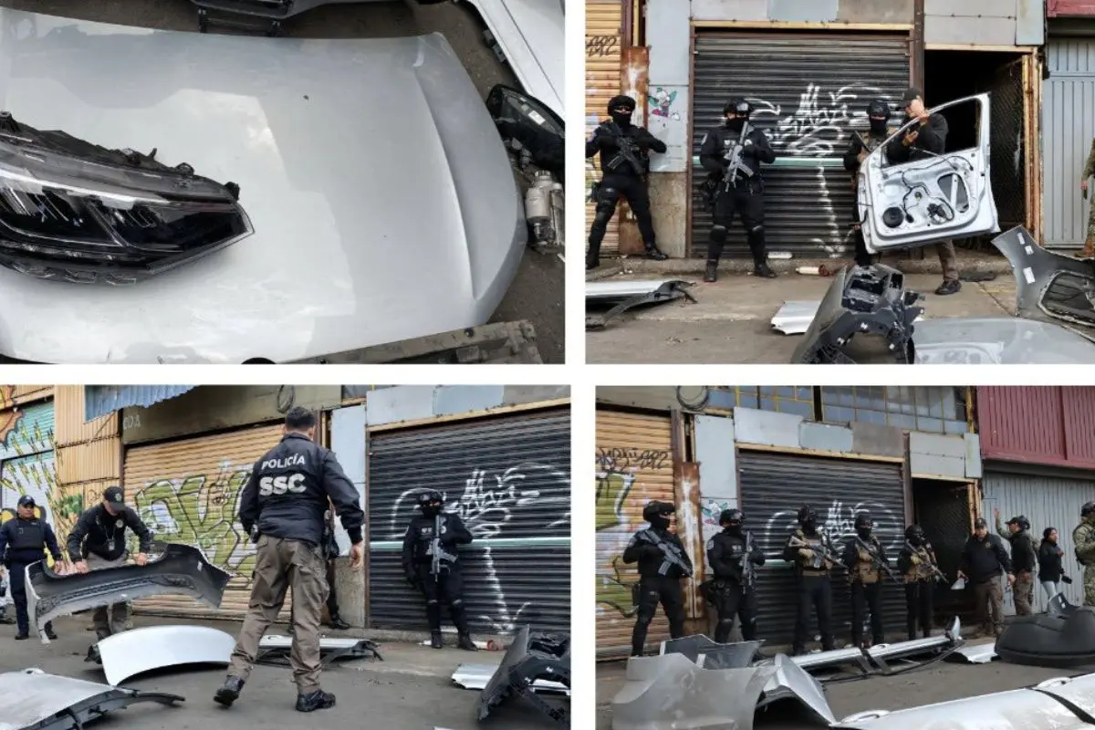 Operativo de autopartes en la colonia San Felipe de Jesús en la alcaldía Gustavo A. Madero. Foto: SSC