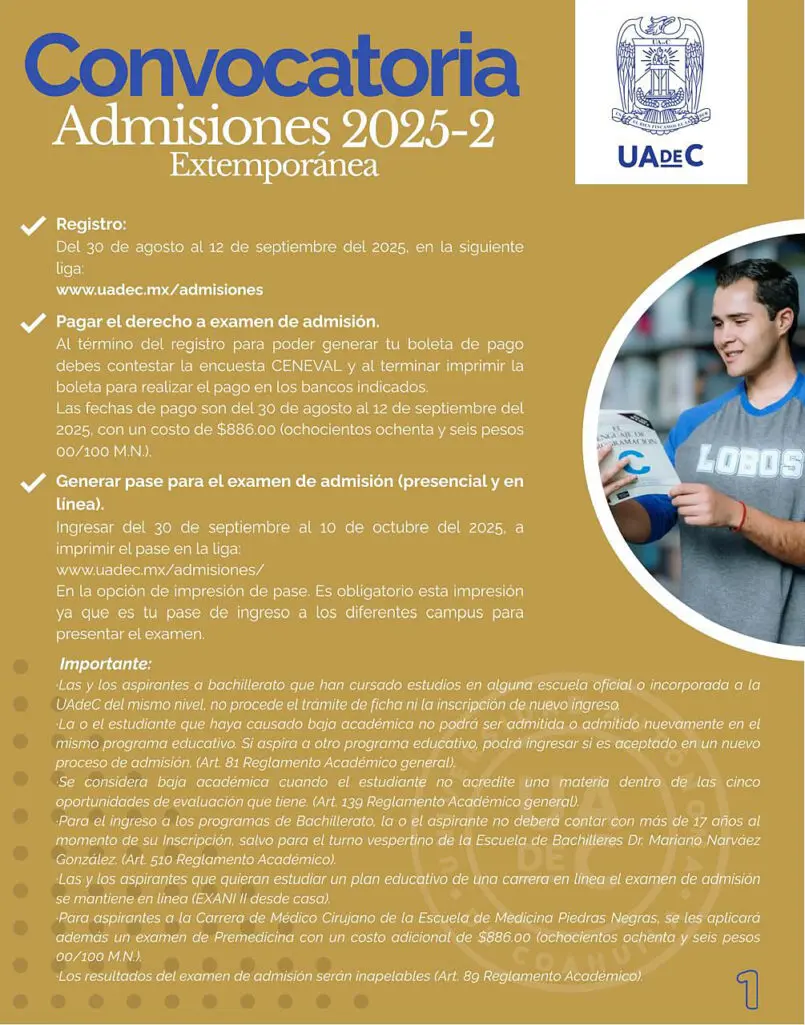 Convocatoria a admisión de bachillerato y carrera / Foto: UAdeC