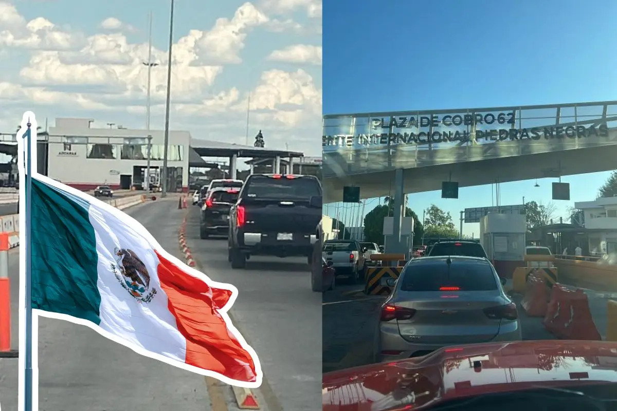 En estas condiciones avanza el flujo vehicular de los puentes internacionales entre Piedras Negras - Eagle Pass / Foto: Alma Hernandez | Eduardo Ale | Canva