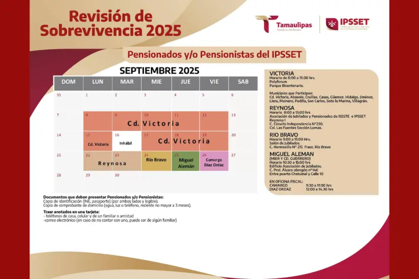 Fechas posteriores en otros municipios para la revisión de sobrevivencia 2025 | Foto: IPSSET