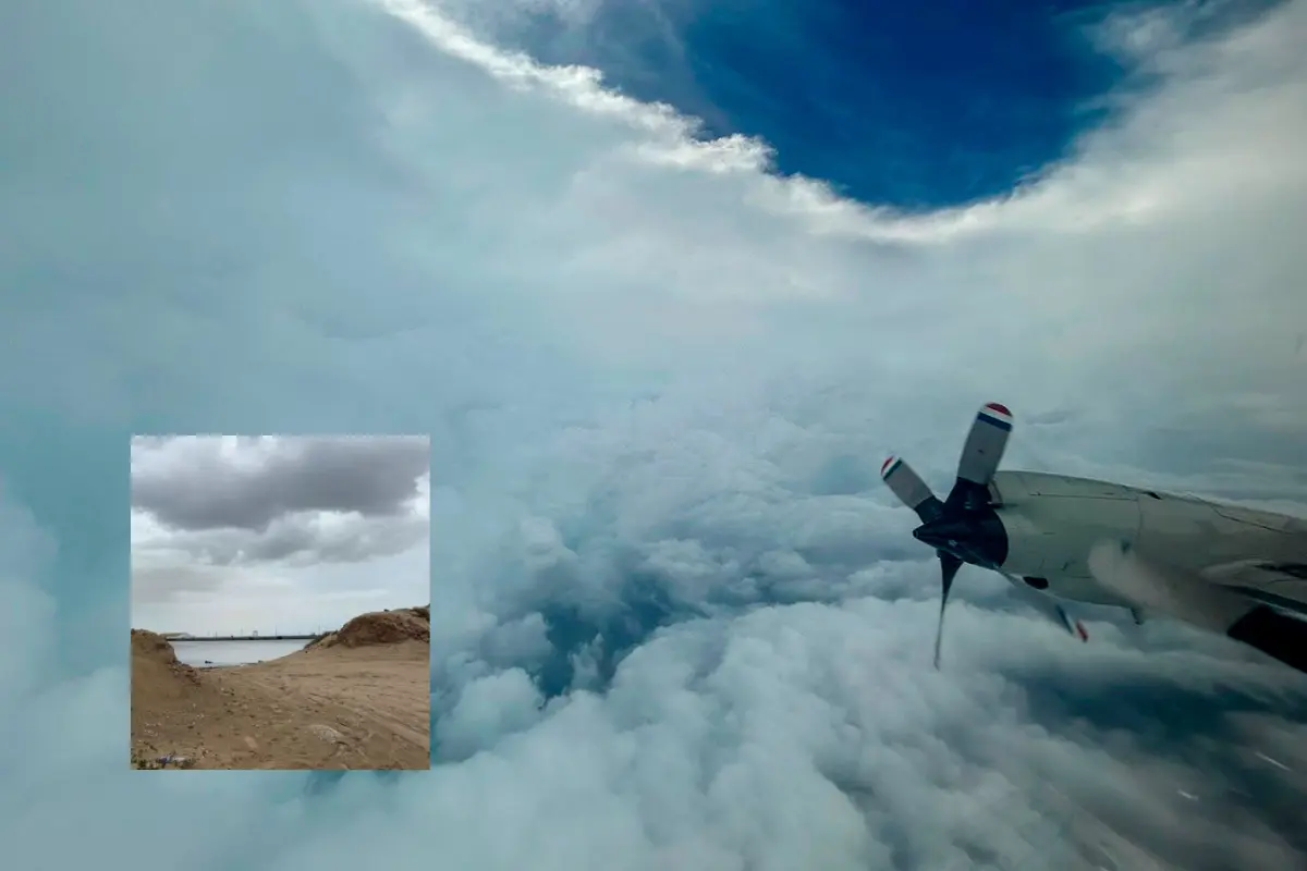 El avión cazahuracanes TEAL77 atravesó el ojo del huracán Lorena para recabar datos. Fotos: A21|Facebook.