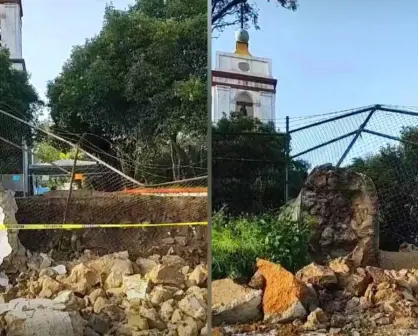 Lluvias en Edomex provocan desplome de barda en parroquia histórica de Cuautitlán Izcalli