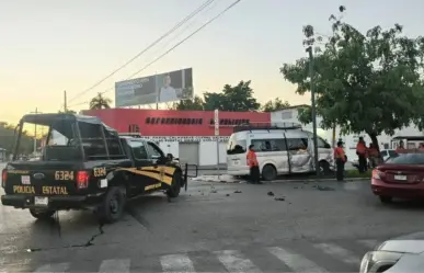 Accidente en la avenida Itzáes: choque entre unidad de la SSP y camioneta de transporte en Mérida