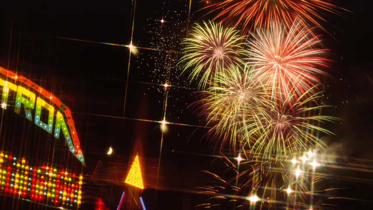 Feria con fuegos artificiales en el cielo. Foto: Canva