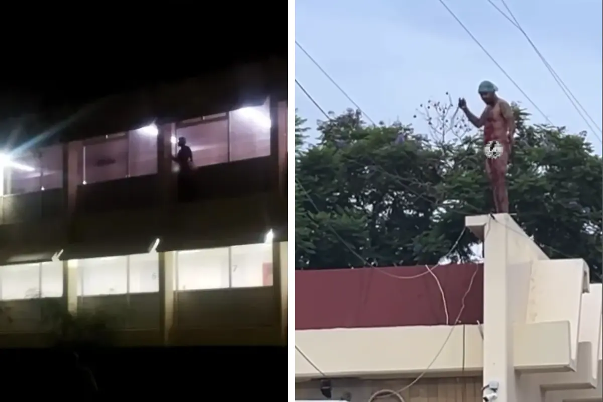 Durante las maniobras de contención, se utilizó equipo especial para intentar inmovilizarlo; sin embargo, el paciente cayó de una altura considerable, sufriendo múltiples lesiones./Fotos: Redes Socales