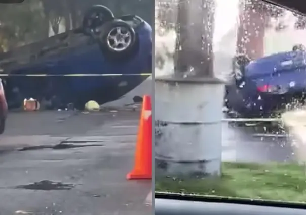 Automóvil termina volcado frente al C5 en Toluca: conductor pierde la vida