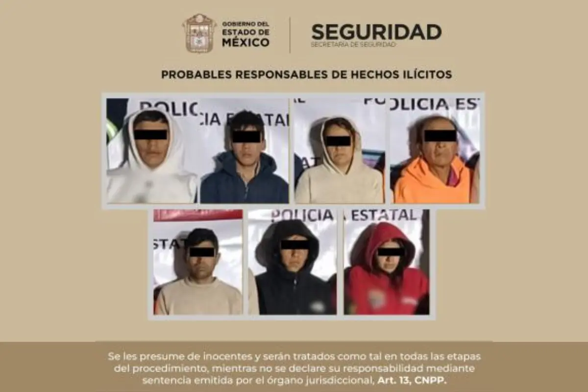 Detenidos por presunto robo de autos.  Foto: X (@SS_Edomex)