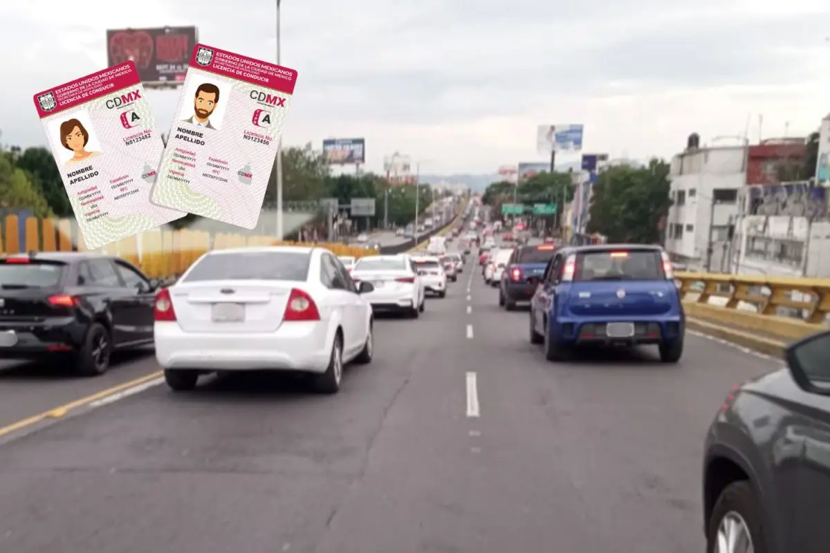 Autos circulando por CDMX, licencia permanente. Foto: X (@OVIALCDMX) | Semovi | Canva